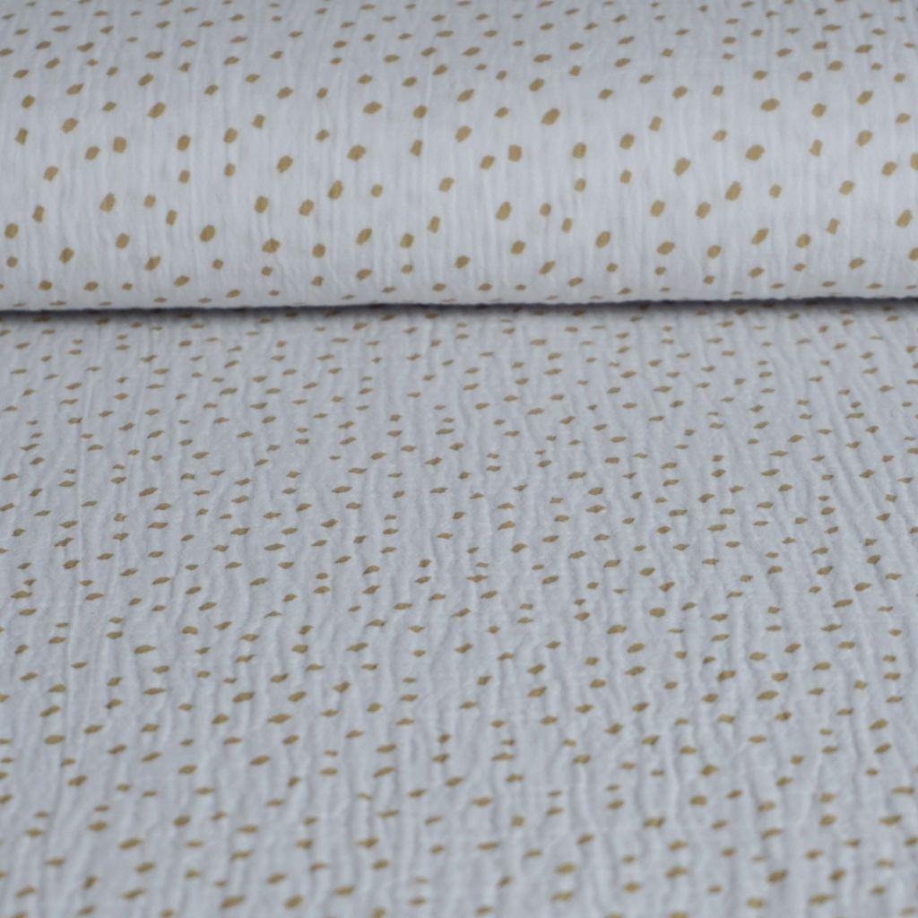 Musselin Double Gauze beige Tupfen auf weiß